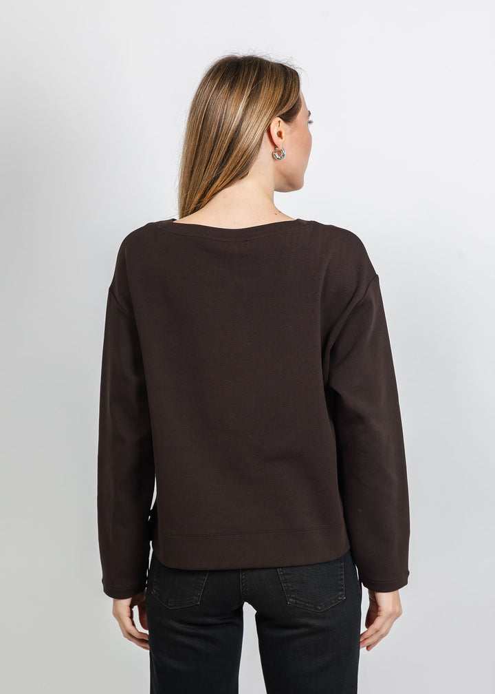 Margittes Ruffled Bottom Sweatshirt in Mocca available at Barbara Katz