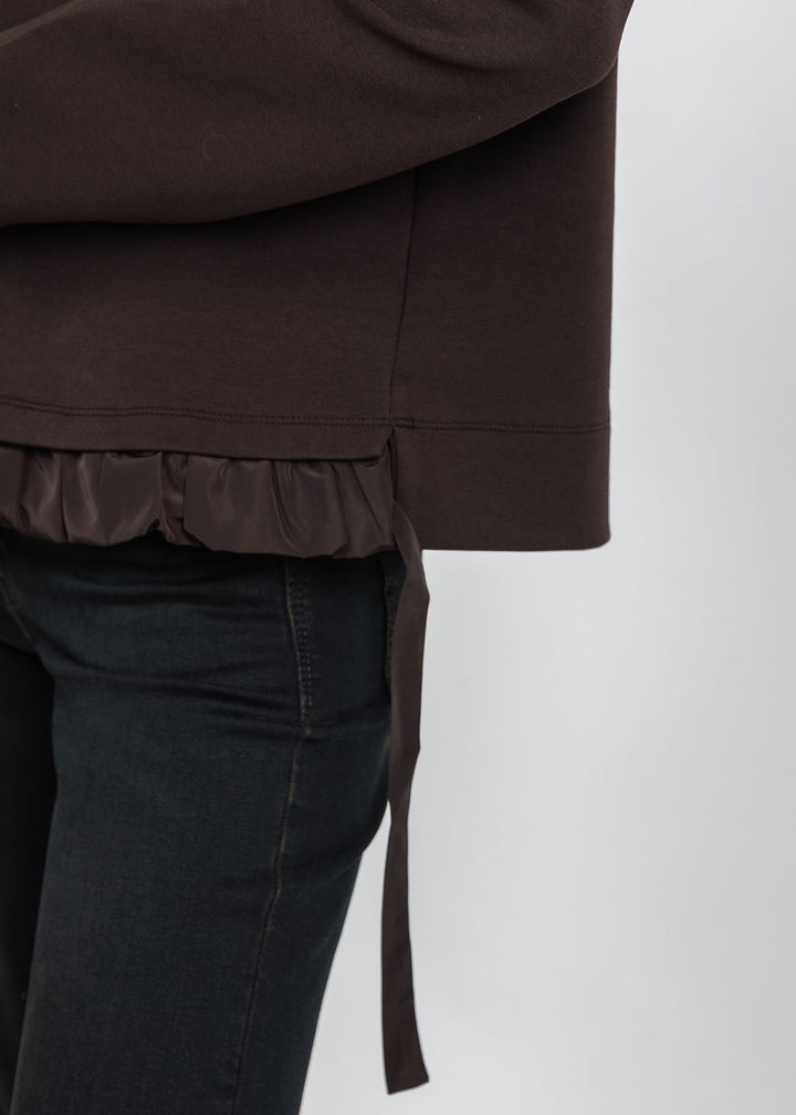 Margittes Ruffled Bottom Sweatshirt in Mocca available at Barbara Katz
