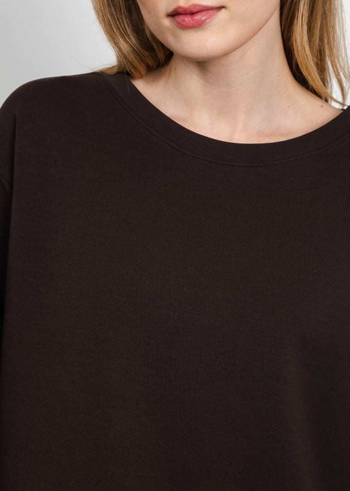 Margittes Ruffled Bottom Sweatshirt in Mocca available at Barbara Katz