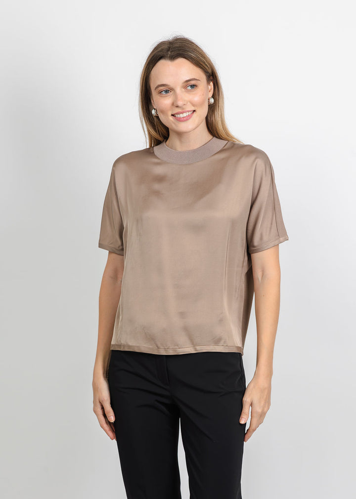 Margittes Satin Tee in Bison available at Barbara Katz