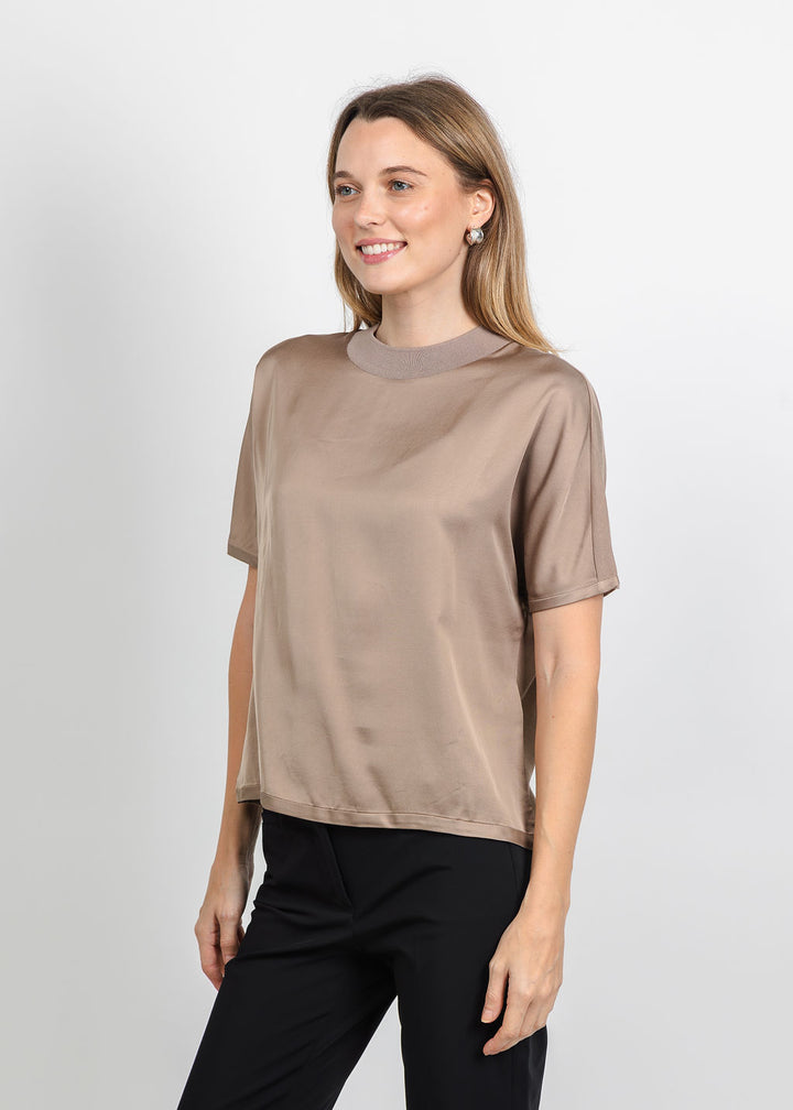 Margittes Satin Tee in Bison available at Barbara Katz