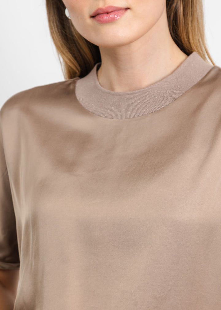 Margittes Satin Tee in Bison available at Barbara Katz