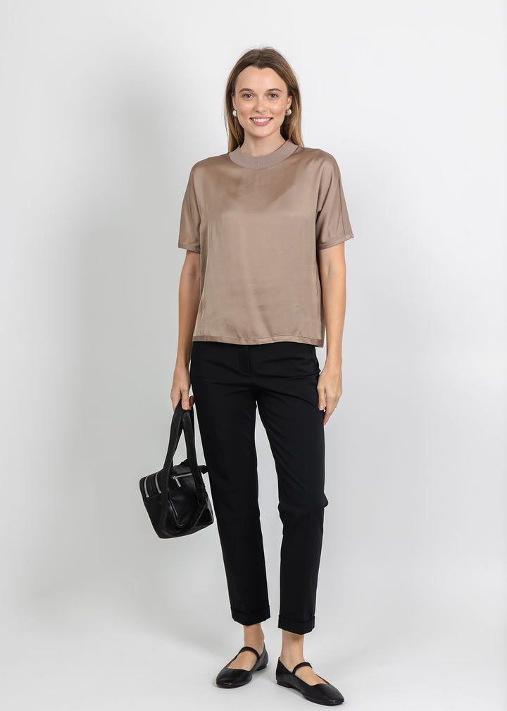 Margittes Satin Tee in Bison available at Barbara Katz