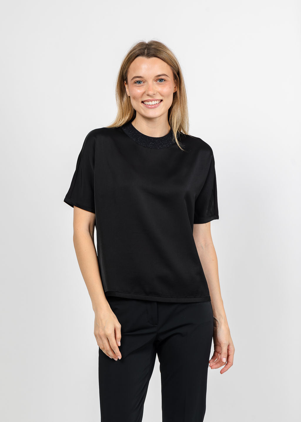 Margittes Satin Tee in Black available at Barbara Katz