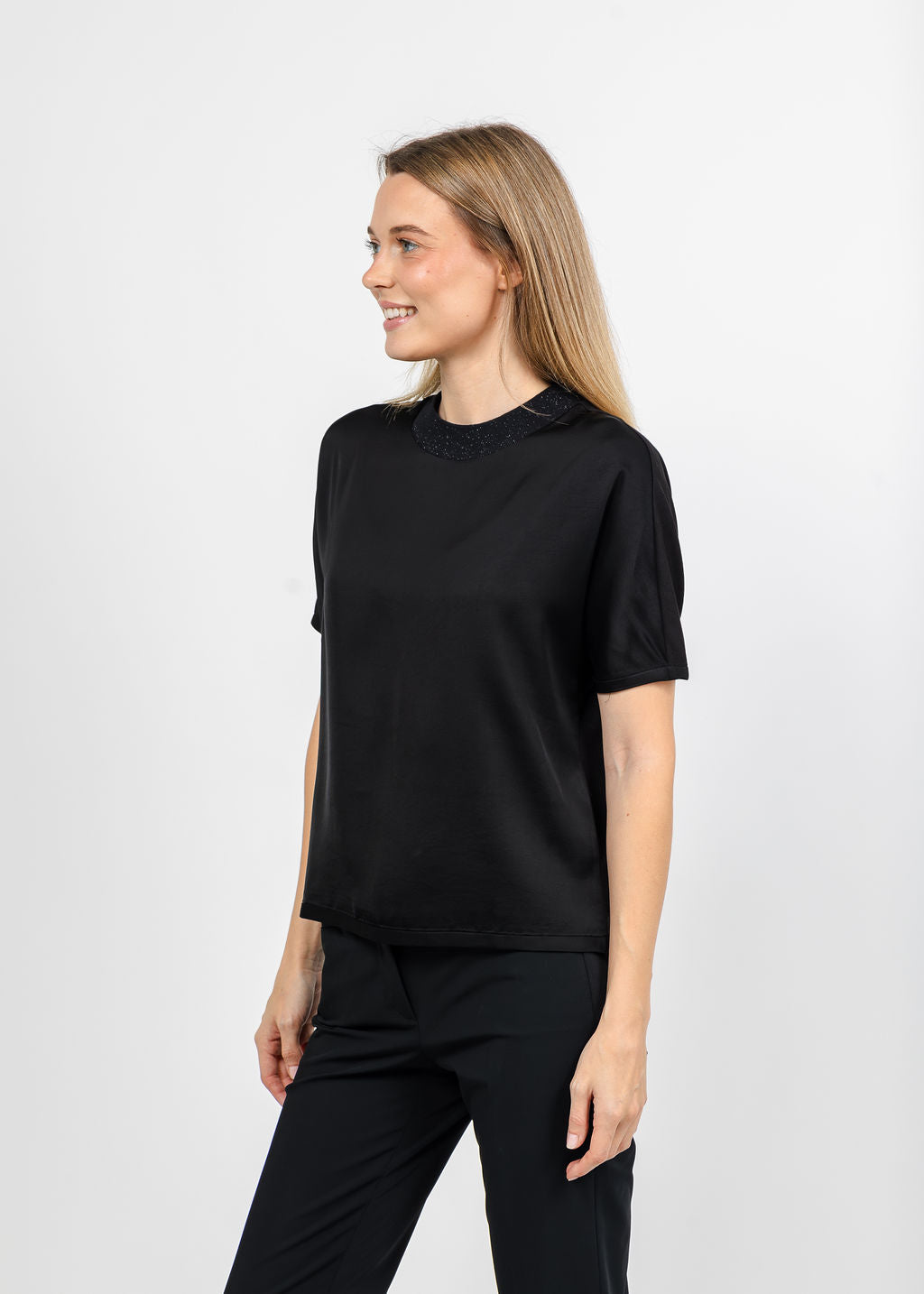 Margittes Satin Tee in Black available at Barbara Katz