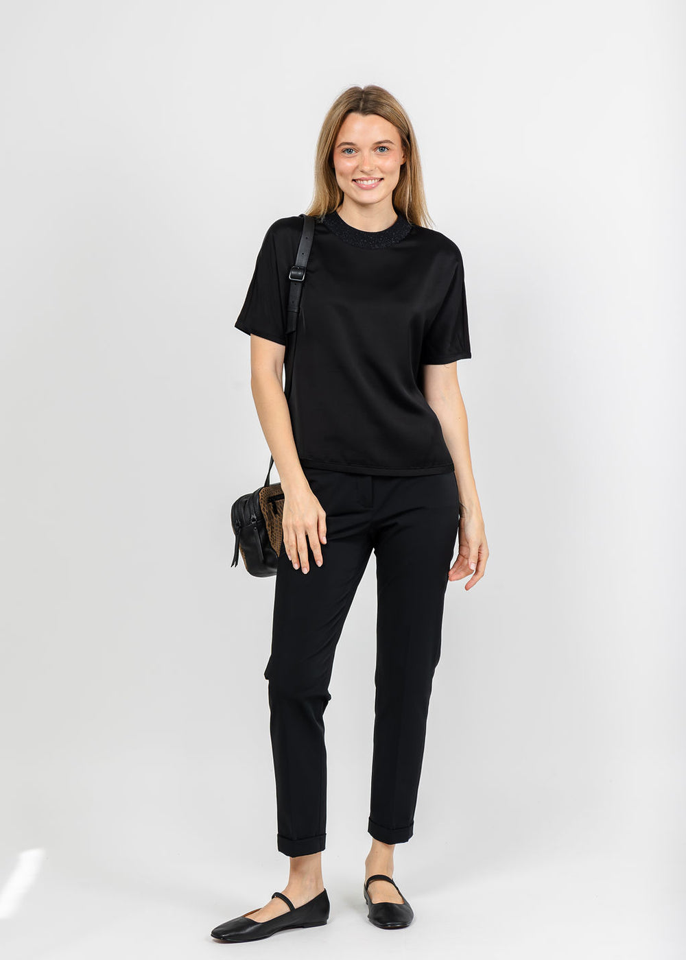 Margittes Satin Tee in Black available at Barbara Katz