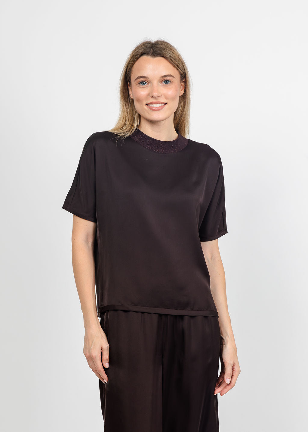 Margittes Satin Tee in Mocca available at Barbara Katz