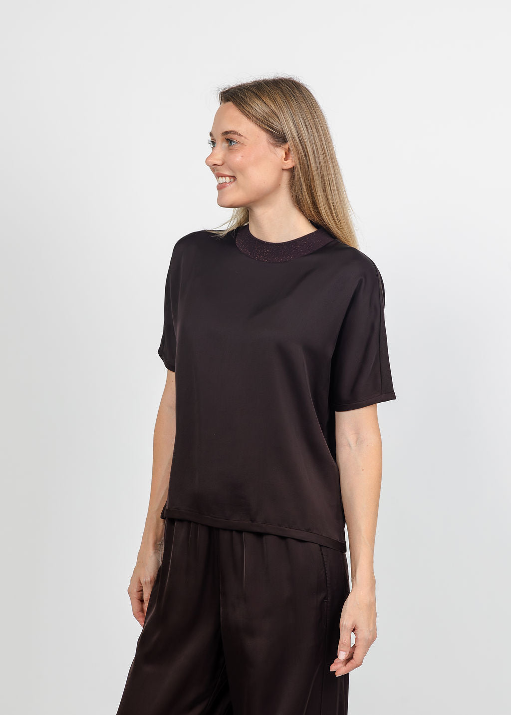 Margittes Satin Tee in Mocca available at Barbara Katz