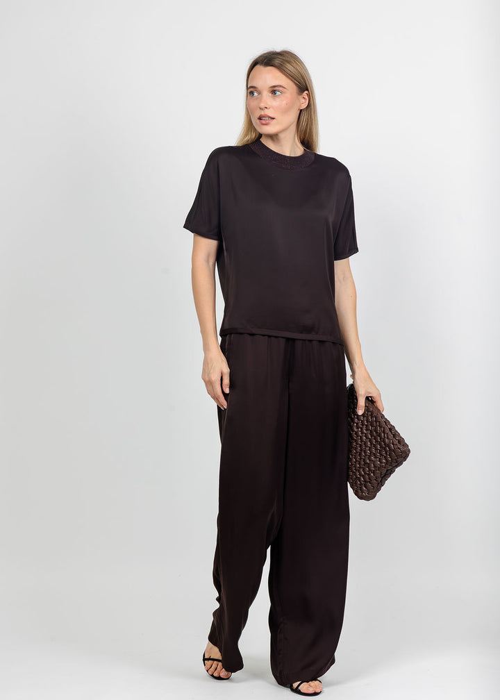 Margittes Satin Tee and Pants in Mocca available at Barbara Katz