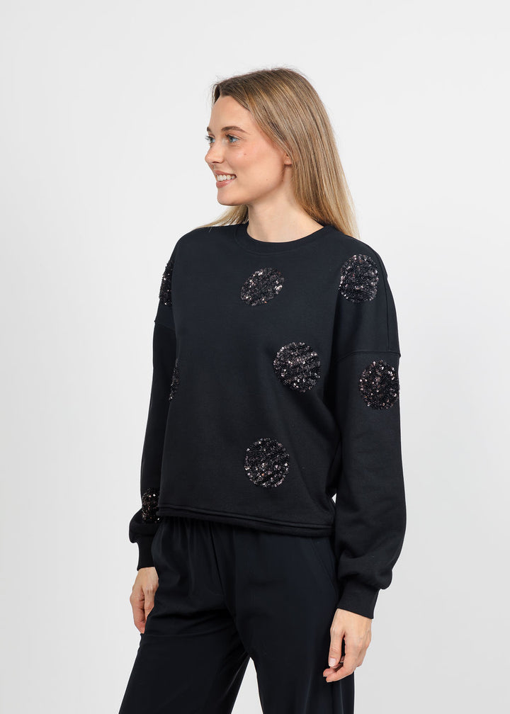 Margittes Sequin Dot Sweatshirt in Black available at Barbara Katz