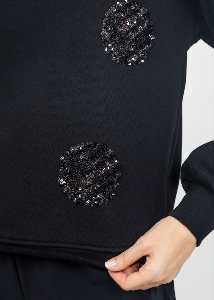Margittes Sequin Dot Sweatshirt in Black available at Barbara Katz