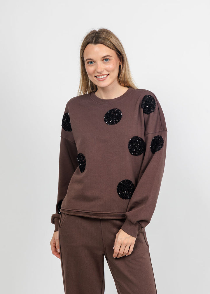 Margittes Sequin Dot Sweatshirt in Coconut available at Barbara Katz