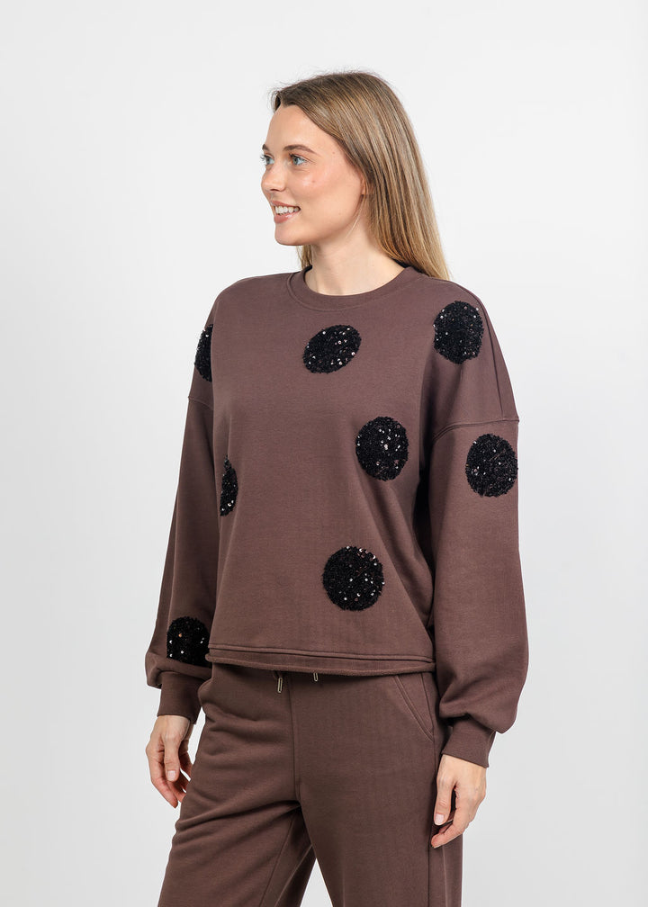 Margittes Sequin Dot Sweatshirt in Coconut available at Barbara Katz