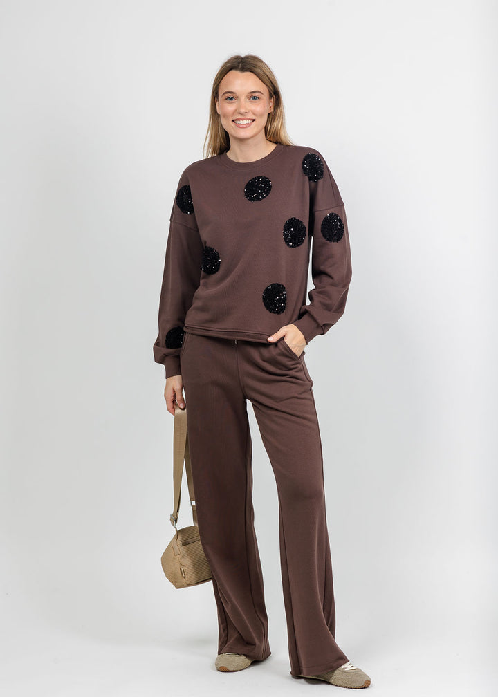 Margittes Sequin Dot Sweatshirt and Sweatpants in Coconut available at Barbara Katz