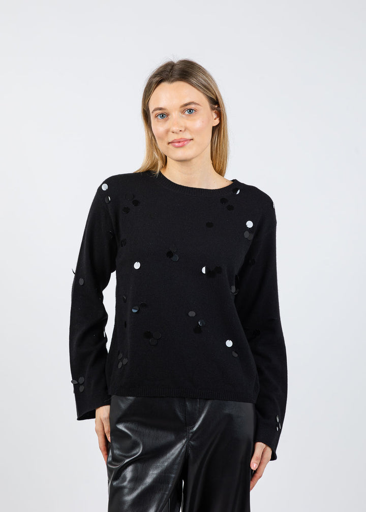 Margittes Sequin Paiette Sweater in Black available at Barbara Katz