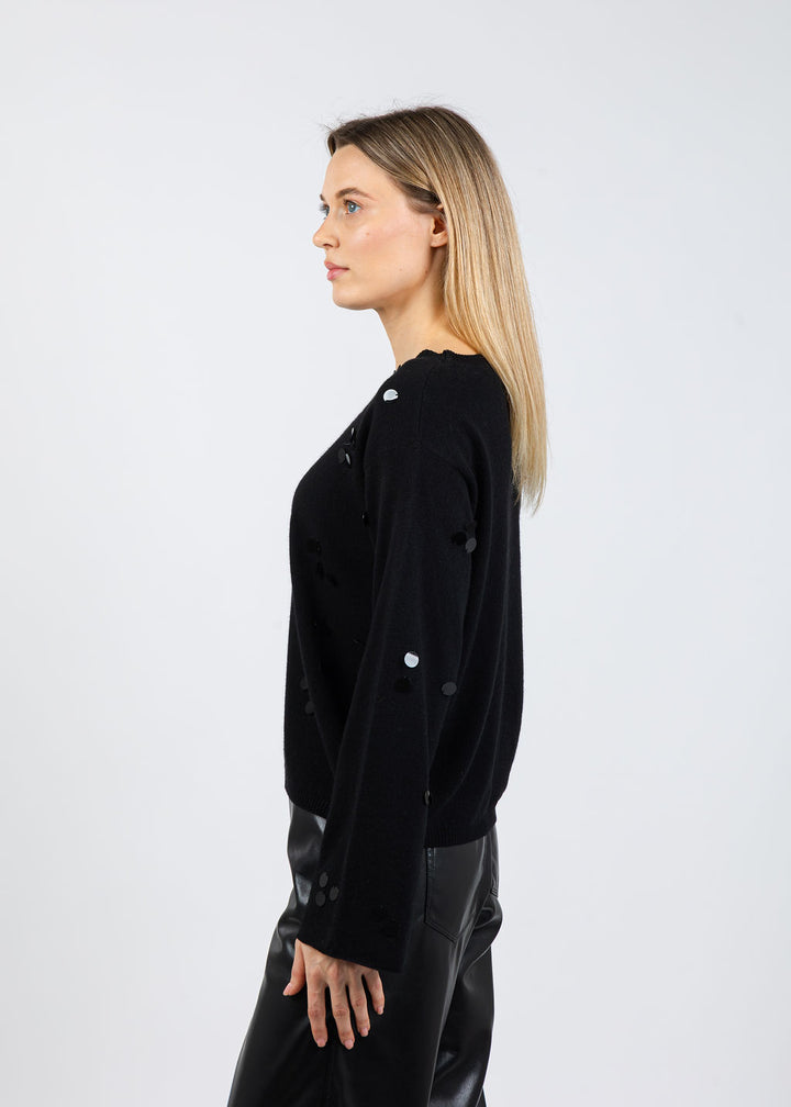 Margittes Sequin Paiette Sweater in Black available at Barbara Katz