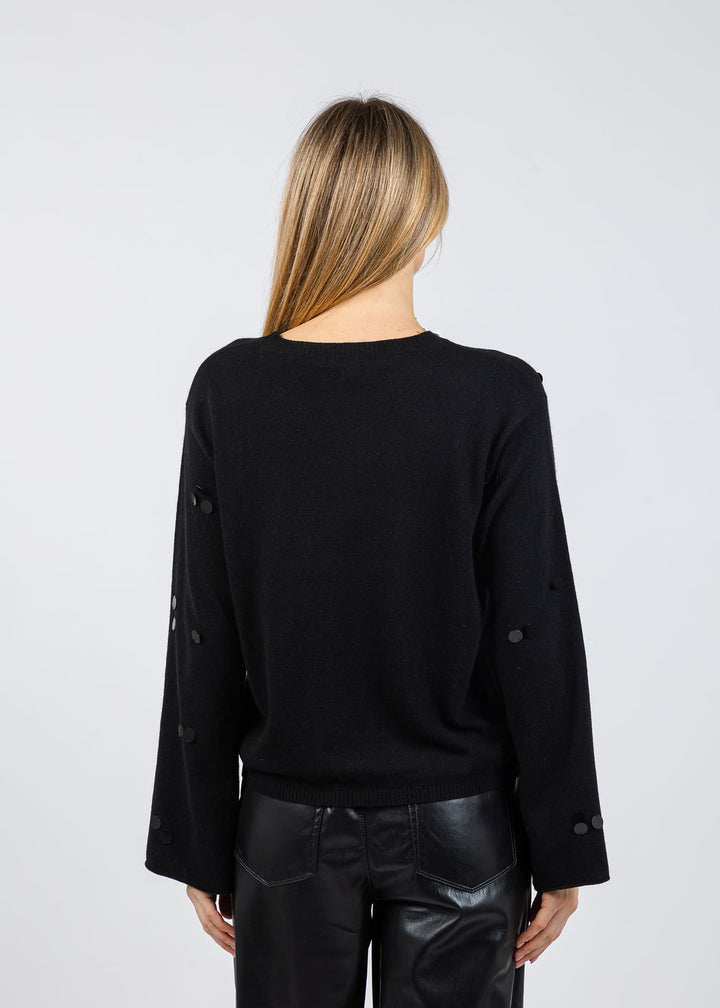 Margittes Sequin Paiette Sweater in Black available at Barbara Katz