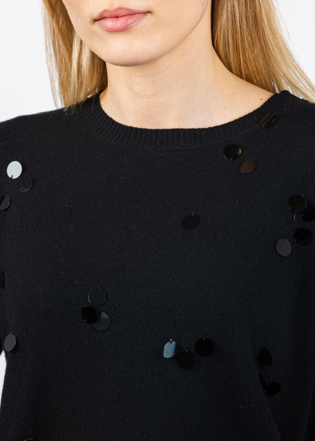 Margittes Sequin Paiette Sweater in Black available at Barbara Katz