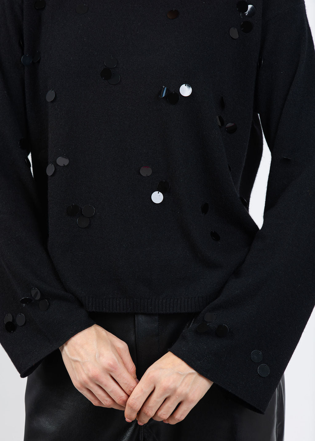 Margittes Sequin Paiette Sweater in Black available at Barbara Katz