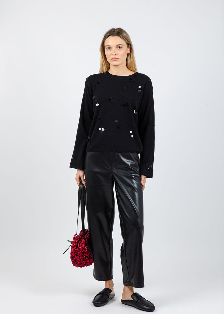 Margittes Sequin Paiette Sweater in Black available at Barbara Katz