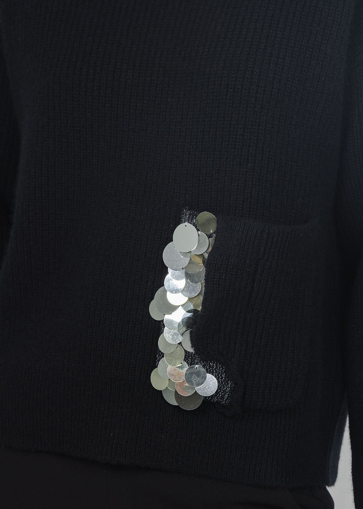 Margittes Sequin Pocket Sweater in Black available at Barbara Katz