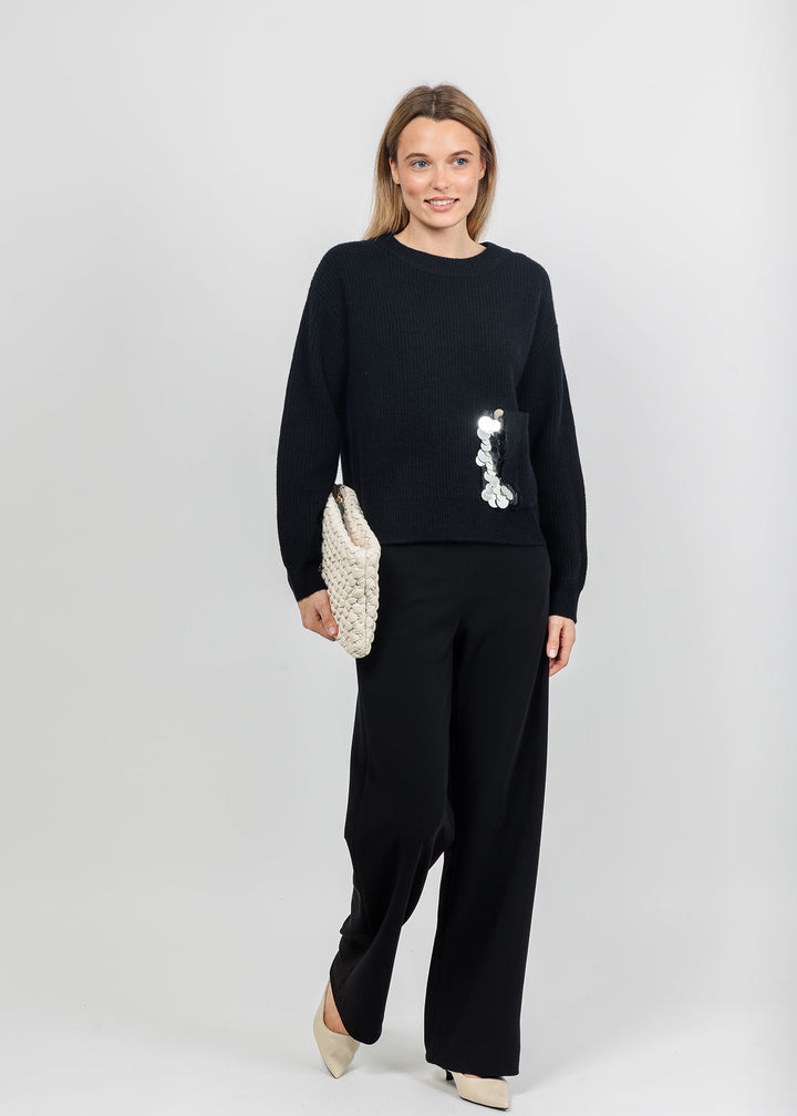 Margittes Sequin Pocket Sweater in Black available at Barbara Katz