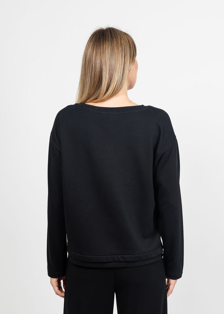 Margittes Sequin Trim Sweatshirt in Black available at Barbara Katz