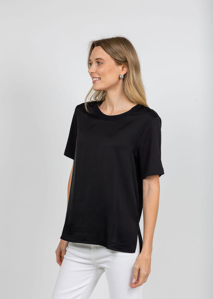 Margittes Short Sleeve Crew Neck Tee in Black available at Barbara Katz