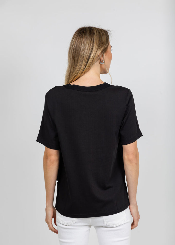 Margittes Short Sleeve Crew Neck Tee in Black available at Barbara Katz