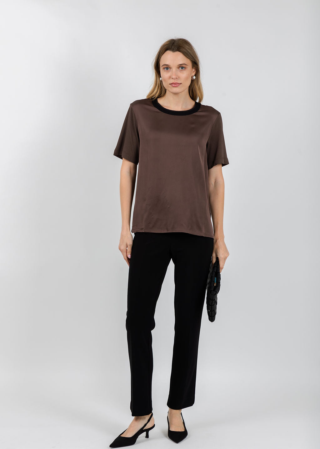 Margittes Short Sleeve Crew Neck Tee in Coconut available at Barbara Katz