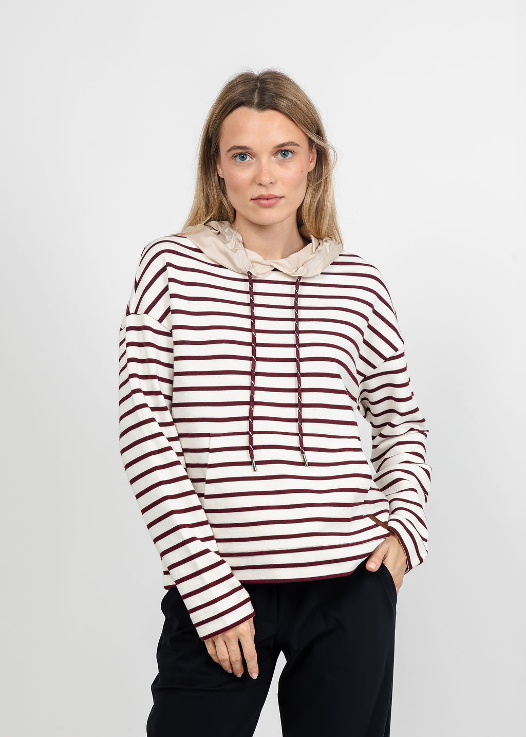 Margittes Stripe Hooded Sweatshirt in Chalk/Berry available at Barbara Katz