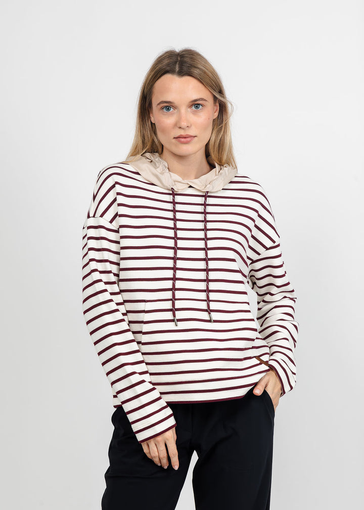 Margittes Stripe Hooded Sweatshirt in Chalk/Berry available at Barbara Katz