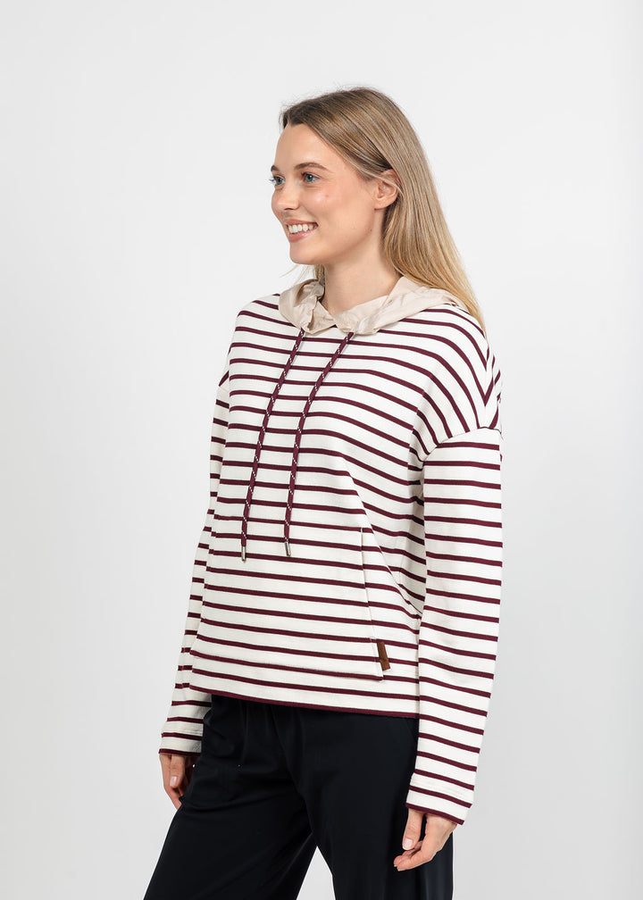 Margittes Stripe Hooded Sweatshirt in Chalk/Berry available at Barbara Katz