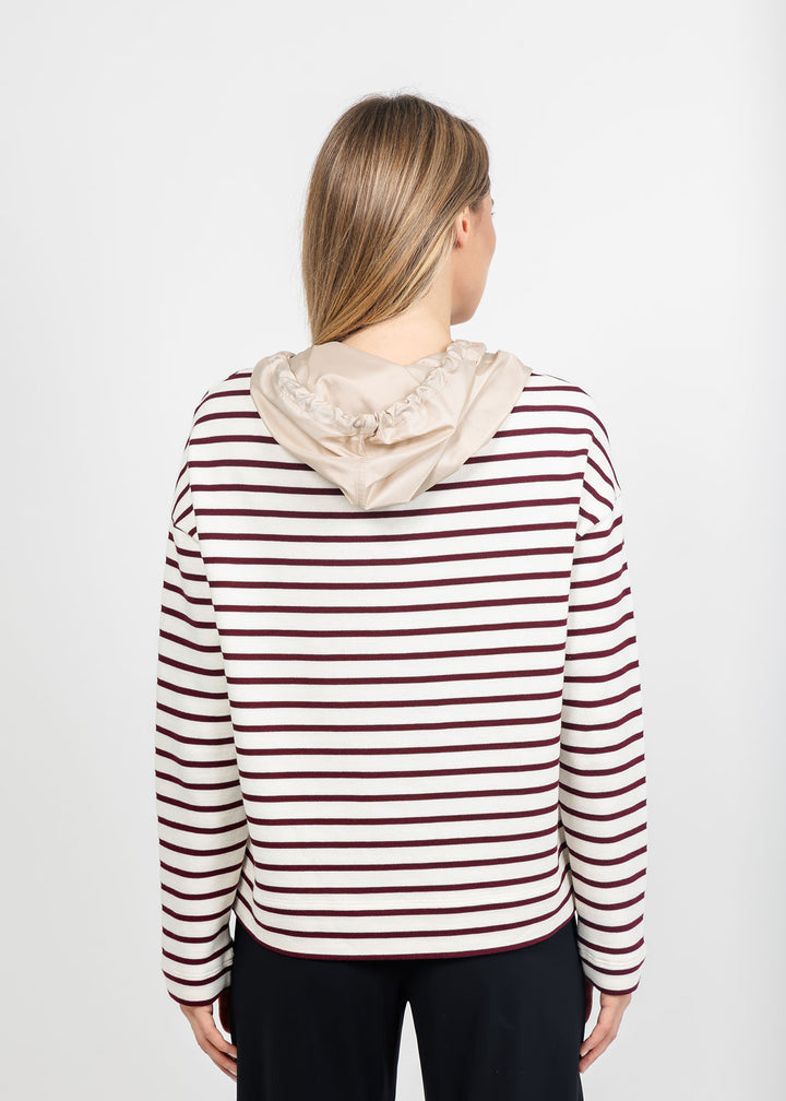 Margittes Stripe Hooded Sweatshirt in Chalk/Berry available at Barbara Katz