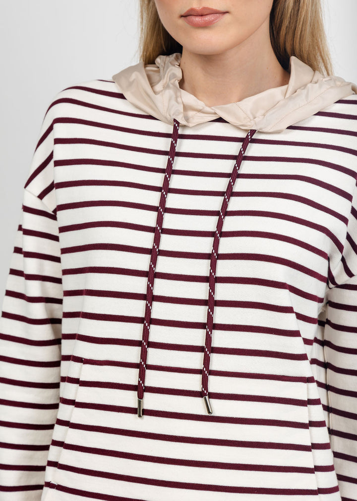 Margittes Stripe Hooded Sweatshirt in Chalk/Berry available at Barbara Katz