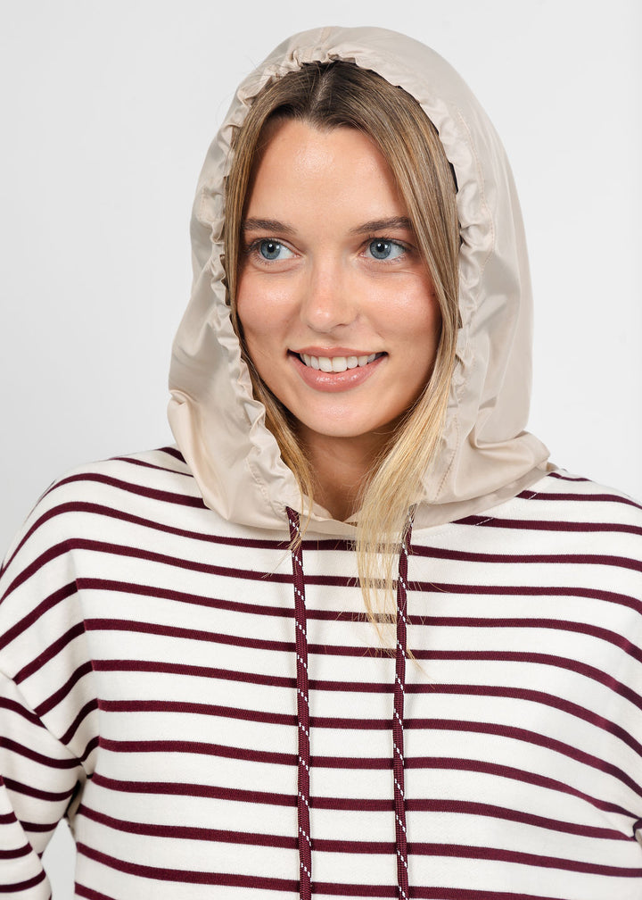 Margittes Stripe Hooded Sweatshirt in Chalk/Berry available at Barbara Katz
