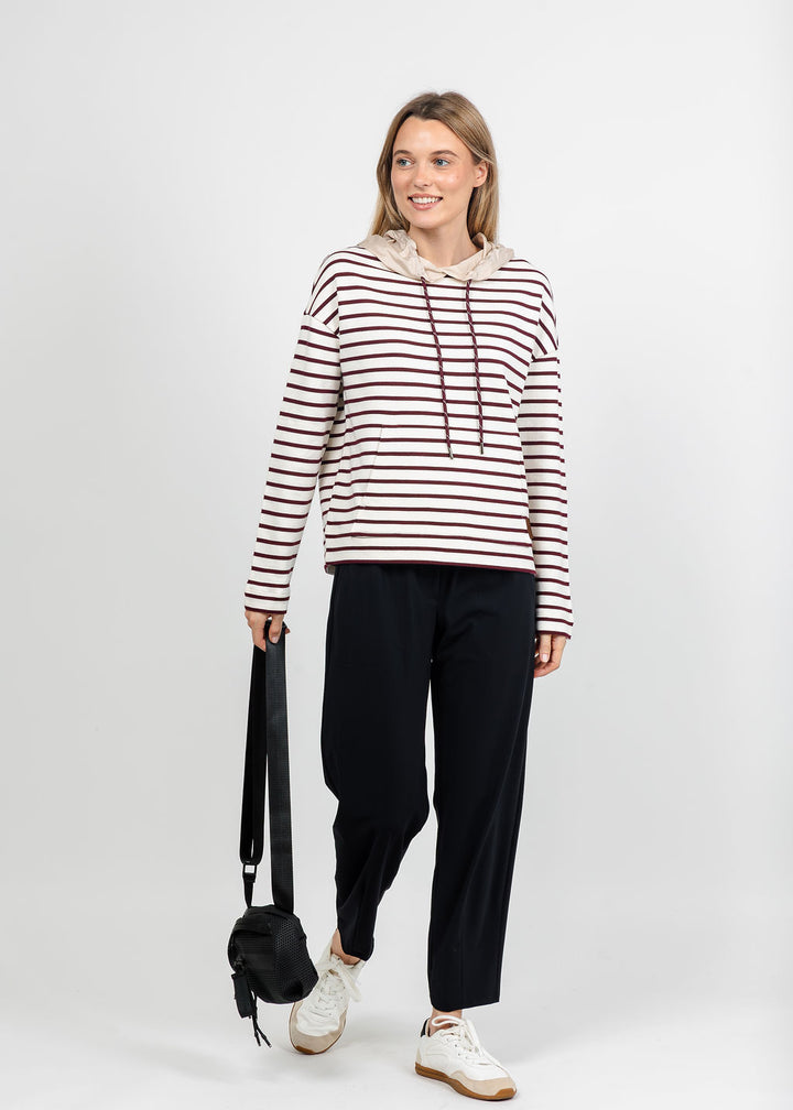 Margittes Stripe Hooded Sweatshirt in Chalk/Berry available at Barbara Katz
