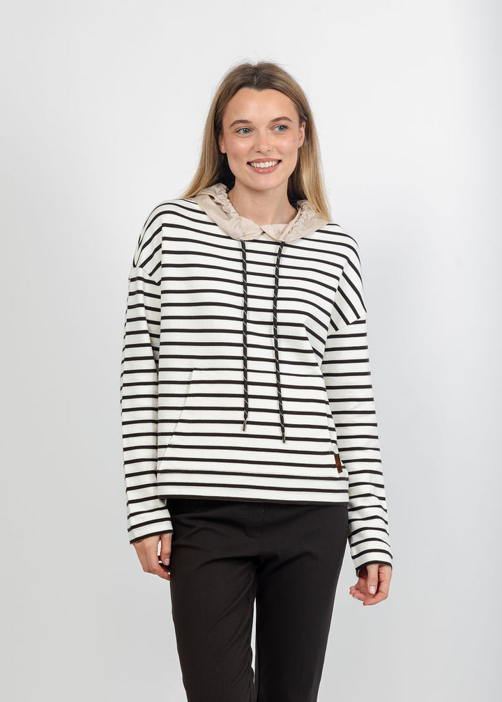 Margittes Stripe Hooded Sweatshirt in Chalk/Mocca available at Barbara Katz