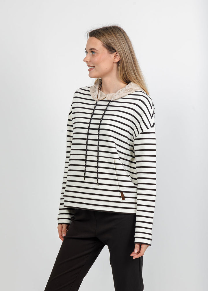 Margittes Stripe Hooded Sweatshirt in Chalk/Mocca available at Barbara Katz