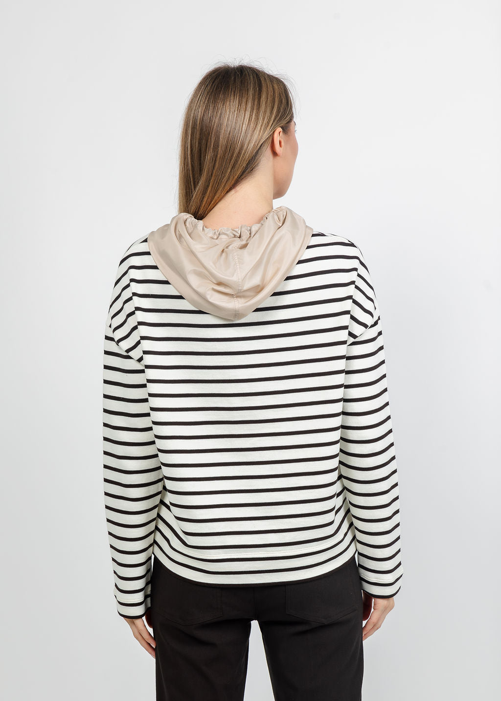 Margittes Stripe Hooded Sweatshirt in Chalk/Mocca available at Barbara Katz