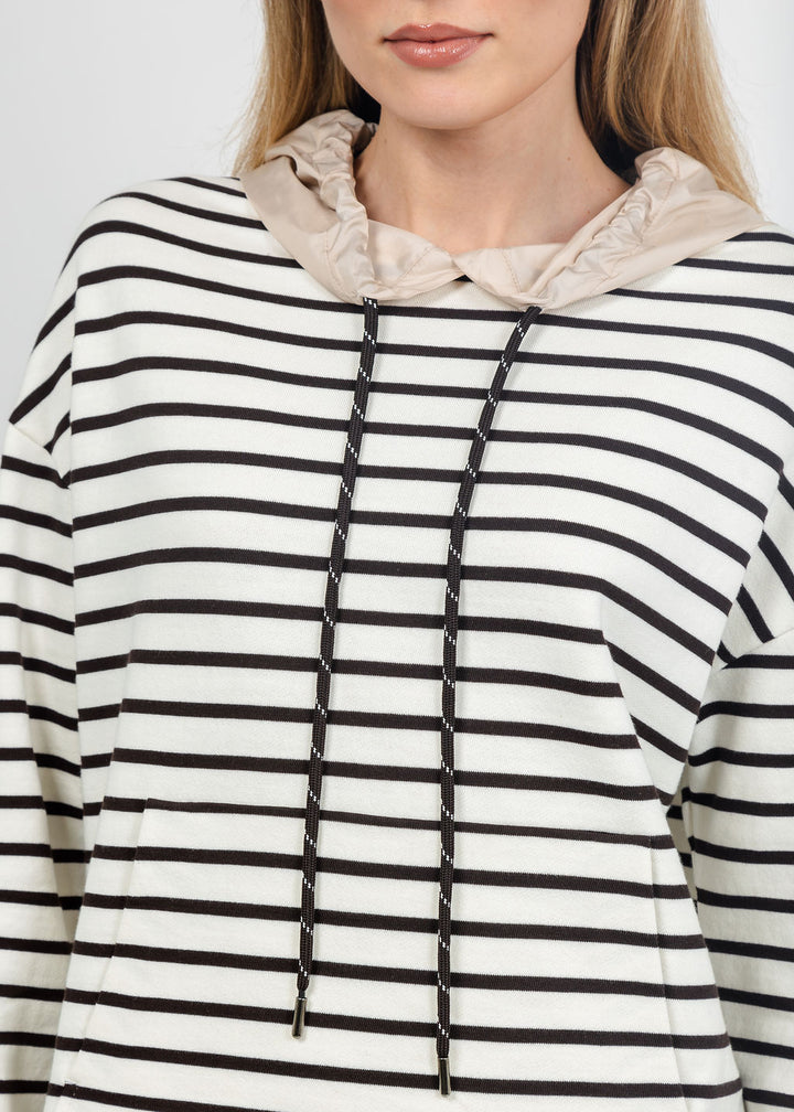 Margittes Stripe Hooded Sweatshirt in Chalk/Mocca available at Barbara Katz