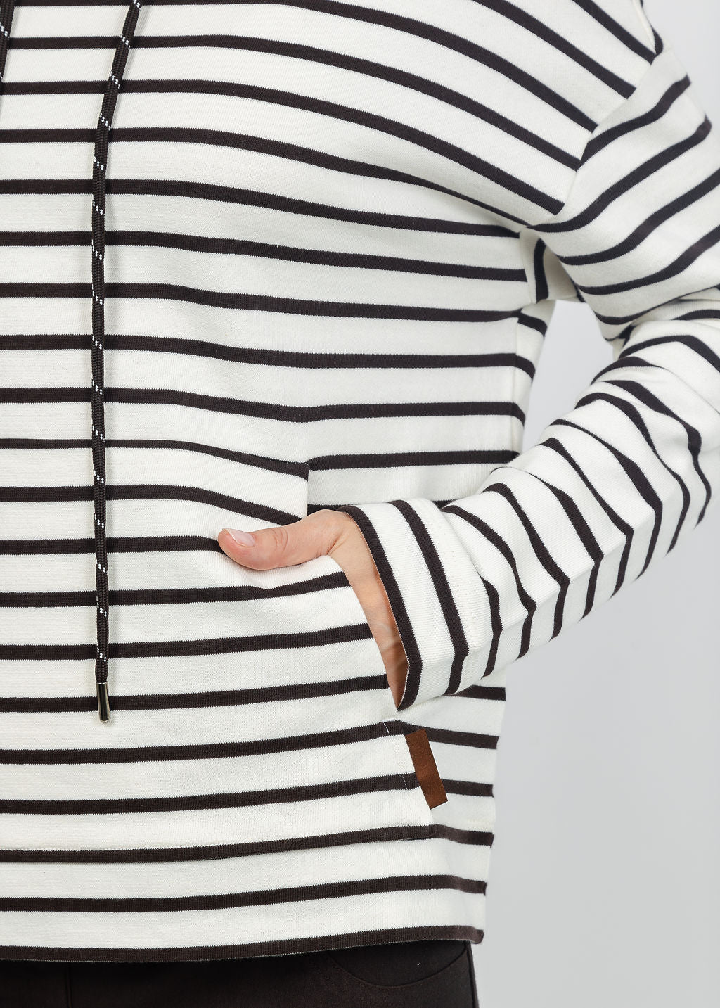Margittes Stripe Hooded Sweatshirt in Chalk/Mocca available at Barbara Katz