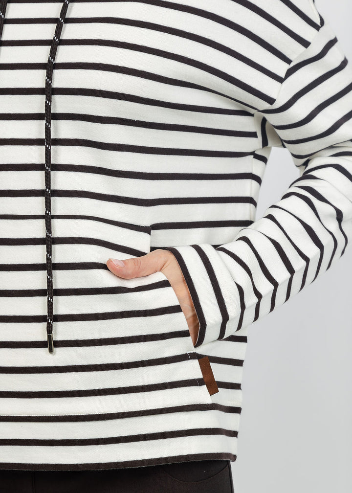Margittes Stripe Hooded Sweatshirt in Chalk/Mocca available at Barbara Katz