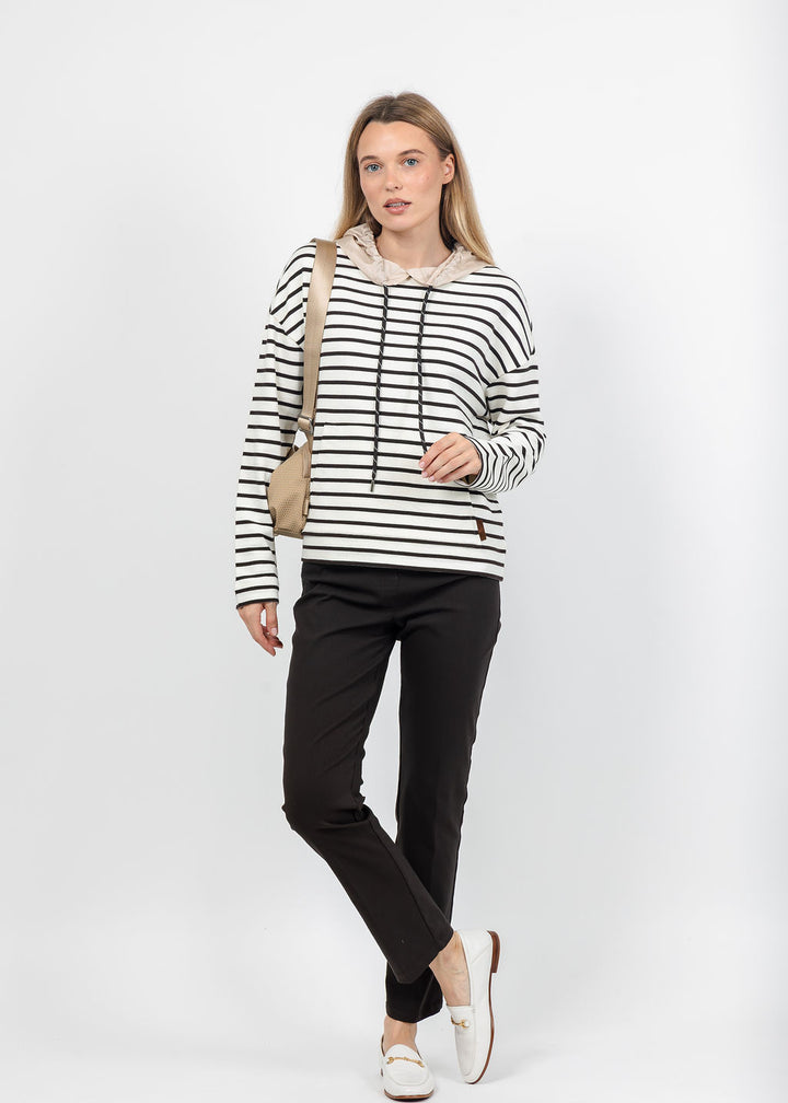 Margittes Stripe Hooded Sweatshirt in Chalk/Mocca available at Barbara Katz