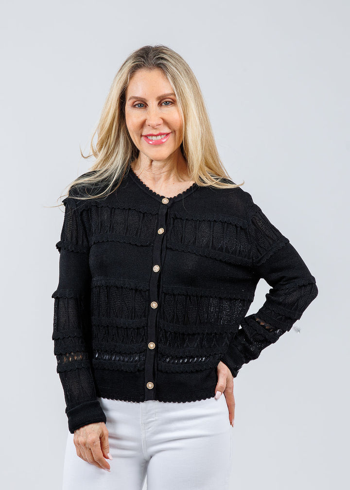 Maria Pavan Ross Fringe Cardigan in Black available at Barbara Katz
