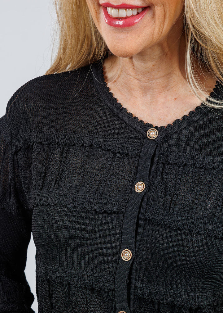Maria Pavan Ross Fringe Cardigan in Black available at Barbara Katz