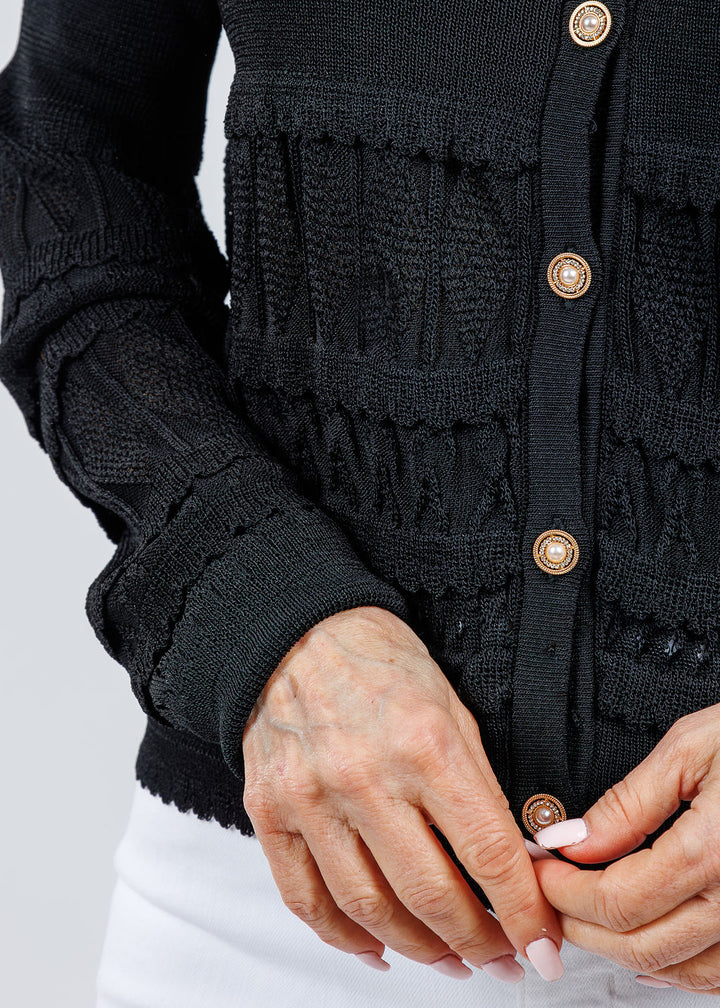 Maria Pavan Ross Fringe Cardigan in Black available at Barbara Katz