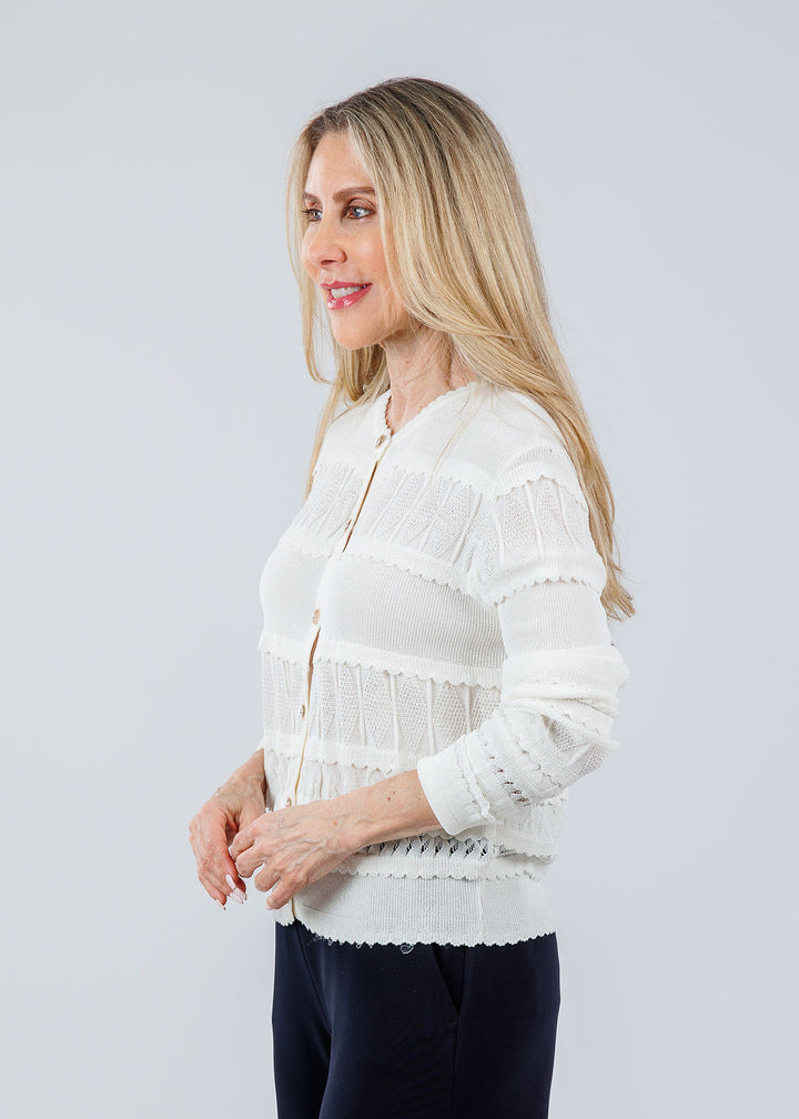 Maria Pavan Ross Fringe Cardigan in Off White available at Barbara Katz