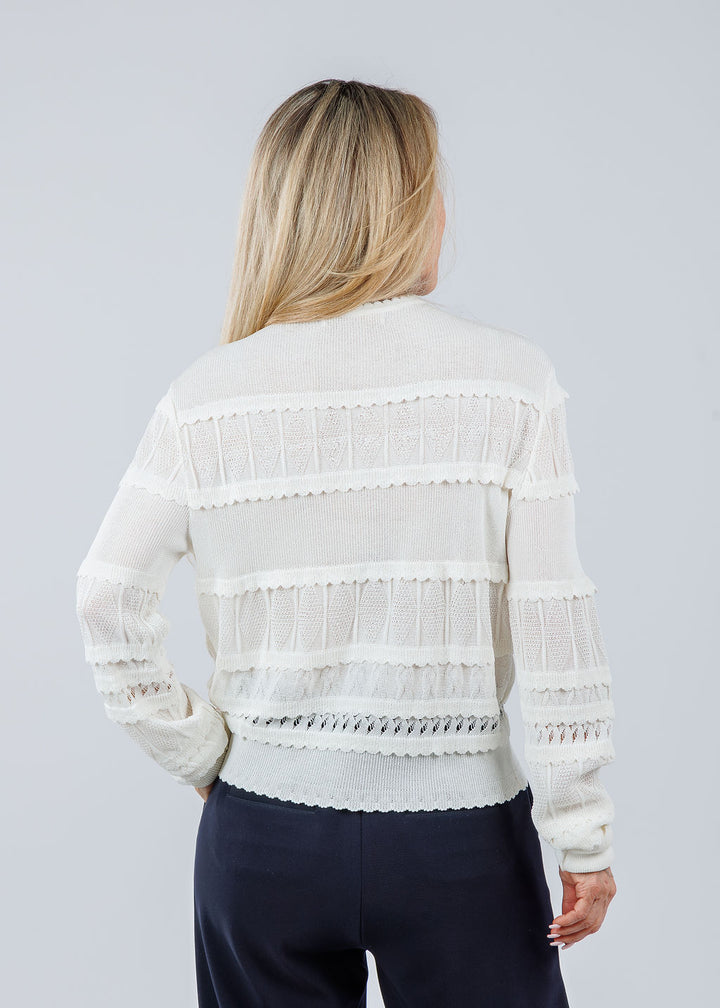 Maria Pavan Ross Fringe Cardigan in Off White available at Barbara Katz