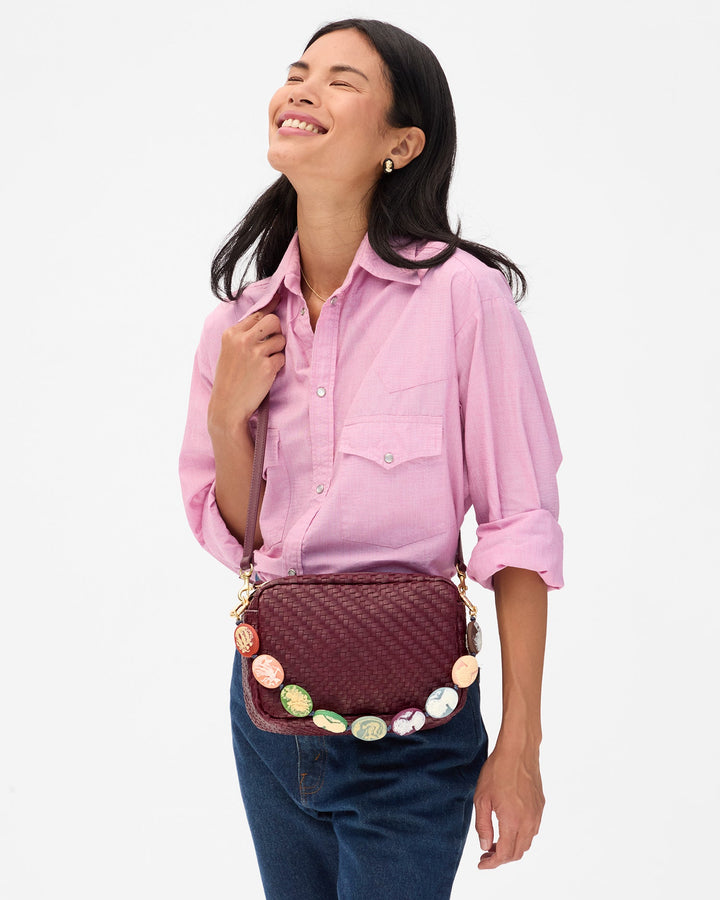 Care V Marisol Crossbody Bag in Cassis Woven Zig Zag available at Barbara Katz
